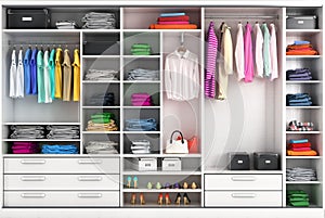 Dressing room in bright colors. Closet compartment.