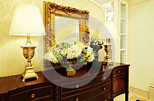 dressing table with lamp