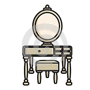 dressing table with oval mirror illustration