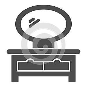 Dressing table solid icon, interior design concept, bedside table with mirror sign on white background, mirror on the