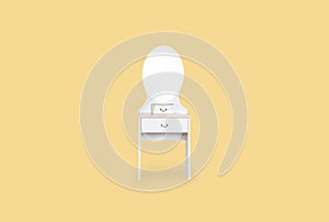 Dressing white Table isolated on yellow background.