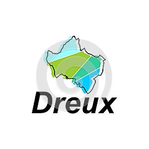 Dreux City of France map vector illustration, vector template with outline graphic sketch style isolated on white background