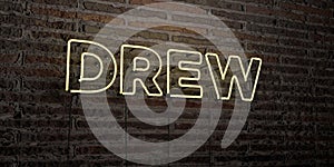 DREW -Realistic Neon Sign on Brick Wall background - 3D rendered royalty free stock image
