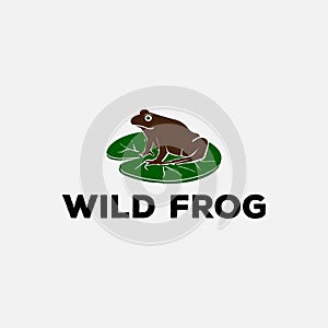 Simple Minimalist Animal Frog Lotus Leaf Logo Design
