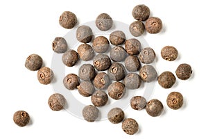Dried allspice isolated on white background, top view