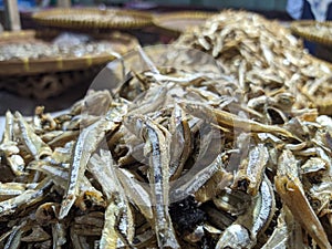 dried anchovies, a favorite food of Sumatran people, for seasoning and side dishes