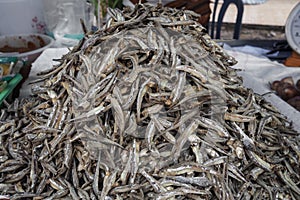 Dried anchovies in the local Thailand market