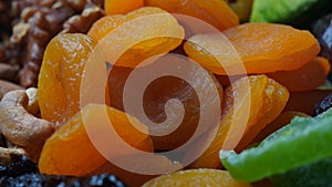Dried apricots and assorted dry fruits: Dry plum, kiwi, raisins, nuts, pistachios. Tu BiShvat a Jewish holiday concept