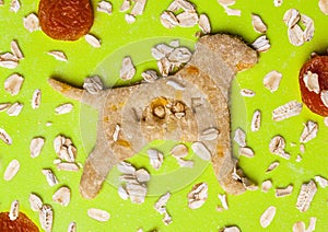 Dried apricots and oat flakes dog biscuits on a cutting board