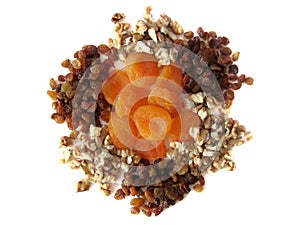 Dried apricots, raisins, nuts