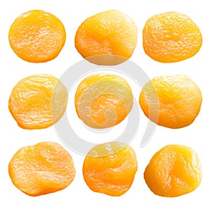 Dried apricots set isolated on white.