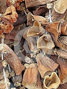 Dried aubergines on string