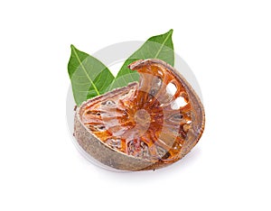 Dried bale fruit tea on white background