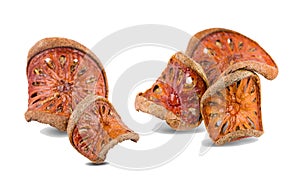 Dried bale fruit tea on white background