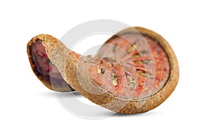 Dried bale fruit tea on white background