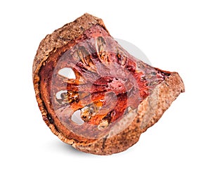 Dried bale fruit tea on white background