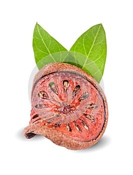 Dried bale fruit tea on white background