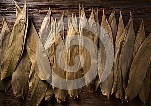 Dried Bamboo leaves in brown for Zongzi recipe