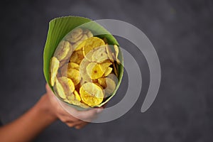 Dried banana chips or banana waffers