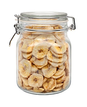 Dried Banana Chips in a Glass Canister