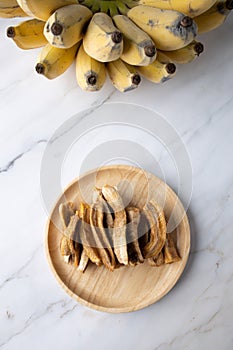 Dried Banana on Marble with Real Banana