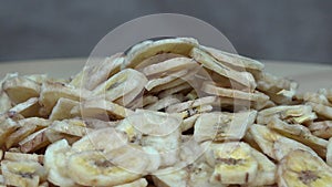 Dried banana rotating turntable counterclockwise shot. 4K