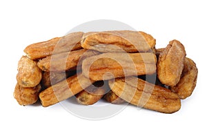 Dried bananas on white background