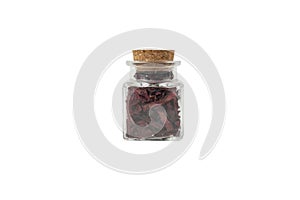 Dried beetroot slices in a glass jar isolated on white background. food ingredient