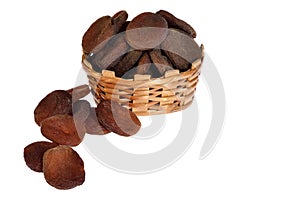 Dried black apricots on box