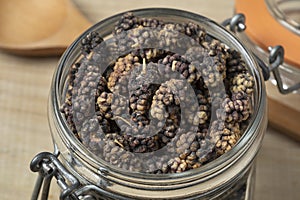 Dried black mulberries in a jar