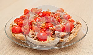 Dried bread called freselle with tuna and tomatoes