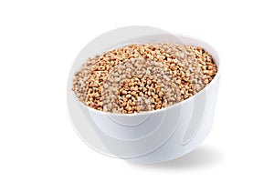 Dried buckwheat on a white isolated background