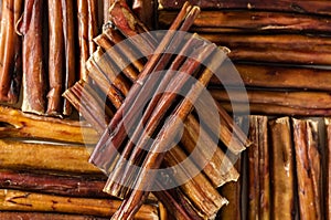 Dried bully sticks for dogs background