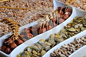 Dried cereal seeds and fruits