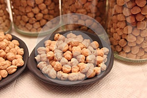 Dried chick peas in a bowl