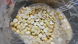 Dried chick peas in a plastic bag