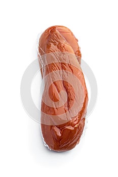 Dried chicken breast in vacuum pack isolated on white