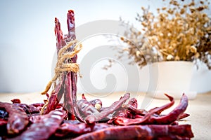 Dried chillies are placed on the table. Cooked with a spicy tast