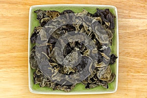 Dried Chinese edible black fungus, called Jew`s Ear Mushroom in