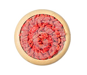 Dried Chinese wolfberries in the wooden plate