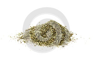 Dried chopped herb on white isolated background