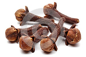 Dried clove buds on white background