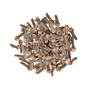 Dried cloves isolated on white background. Top view
