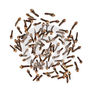 Dried cloves isolated on white background. Top view