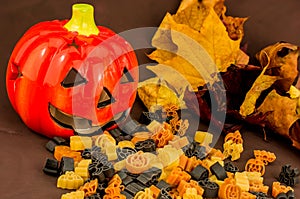 dried  colorful pasta for  for Halloween party