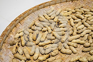 Dried Cooked Peanuts on a Bamboo Tray
