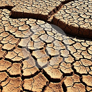 Dried, cracked earth forms an intricate pattern of polygonal shapes, typical of arid