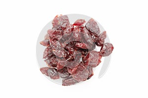 Dried cranberries isolated on white, top view