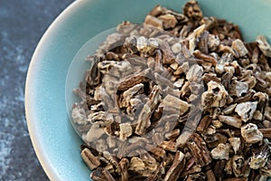 Dried Dandelion Root in a Bowl