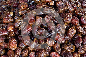 Dried date fruits with sugar , Close Up